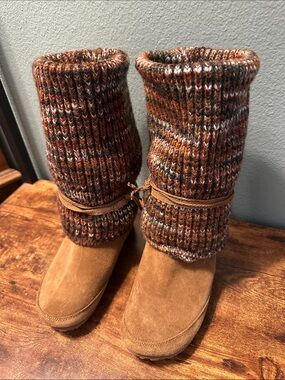 BearPaw Cosma Cozy Knit Cuff Suede Fall/Winter Boots in Rust Brown Sz 8